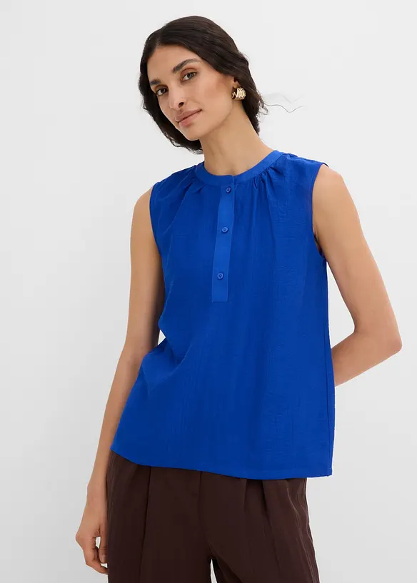 Blusentop mit Stehkragen in blau von vorne (im Anschnitt) - bonprix Blusentop mit Stehkragen in blau von vorne (im Anschnitt) - bonprix
