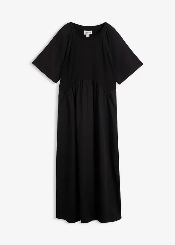 Midikleid mit Warenmix aus reiner Baumwolle in schwarz von vorne - bonprix