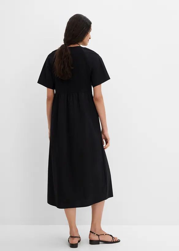 Midikleid mit Warenmix aus reiner Baumwolle in schwarz von hinten (Totalaufnahme) - bonprix