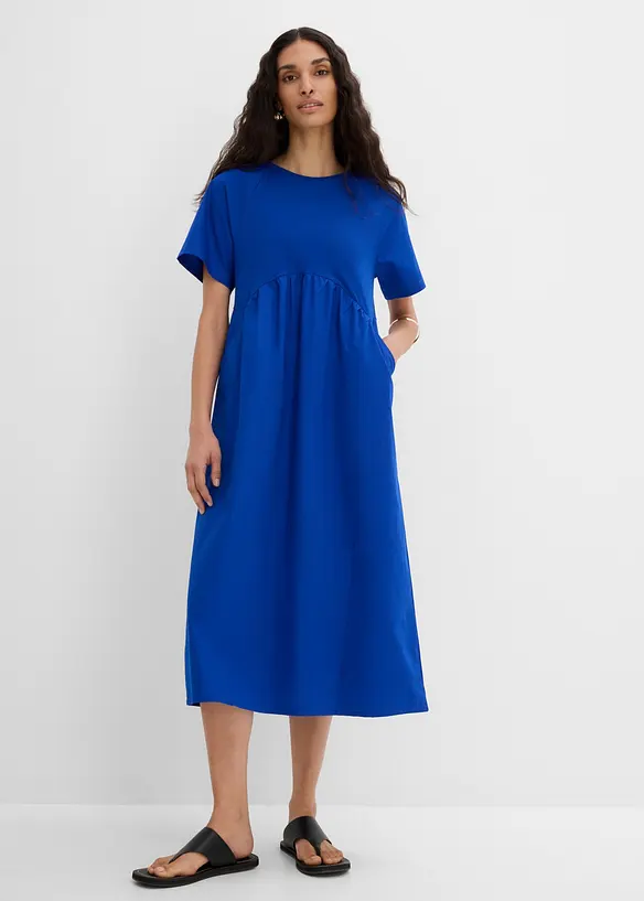 Midikleid mit Warenmix aus reiner Baumwolle in blau von vorne (Totalaufnahme) - bonprix Midikleid mit Warenmix aus reiner Baumwolle in blau von vorne (Totalaufnahme) - bonprix