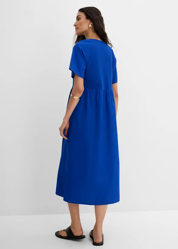Midikleid mit Warenmix aus reiner Baumwolle in blau von hinten (Totalaufnahme) - bonprix Midikleid mit Warenmix aus reiner Baumwolle in blau von hinten (Totalaufnahme) - bonprix