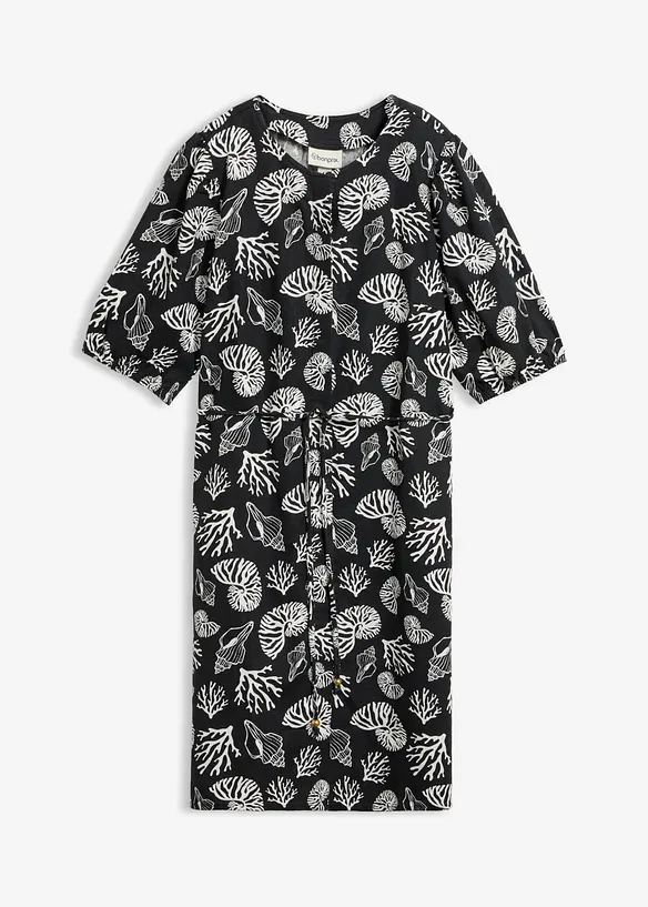 Blusenkleid mit Leinenanteil in schwarz von vorne - bonprix Blusenkleid mit Leinenanteil in schwarz von vorne - bonprix