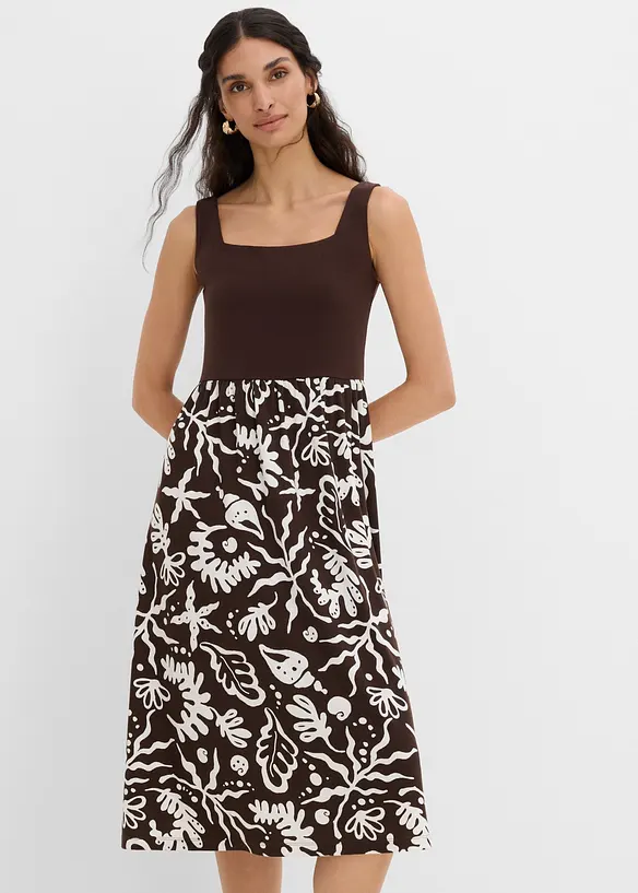 Jerseykleid aus Viskose-Mix in braun von vorne (Totalaufnahme) - bonprix