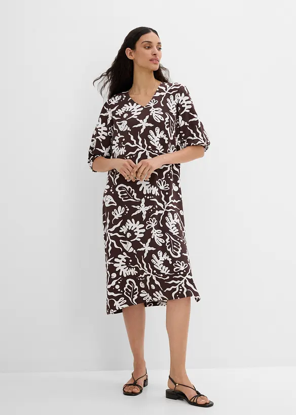 Midikleid aus Viskose-Mix in braun von vorne (Totalaufnahme) - bonprix Midikleid aus Viskose-Mix in braun von vorne (Totalaufnahme) - bonprix