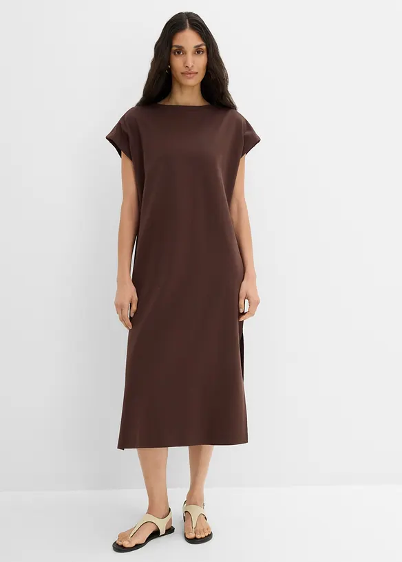 Shirtkleid aus Interlock Bio-Baumwolle in braun von vorne (Totalaufnahme) - bonprix