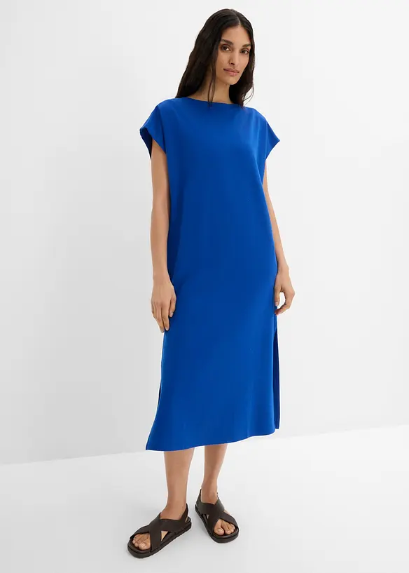Shirtkleid aus Interlock Bio-Baumwolle in blau von vorne (Totalaufnahme) - bonprix
