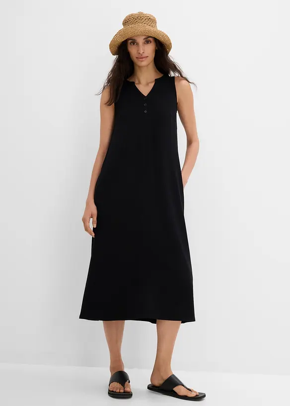 Jerseykleid aus schwerem Viskose-Mix in Ripp-Optik in schwarz von vorne (Totalaufnahme) - bonprix