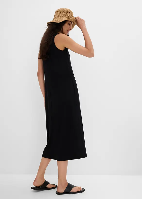 Jerseykleid aus schwerem Viskose-Mix in Ripp-Optik in schwarz von hinten (Totalaufnahme) - bonprix