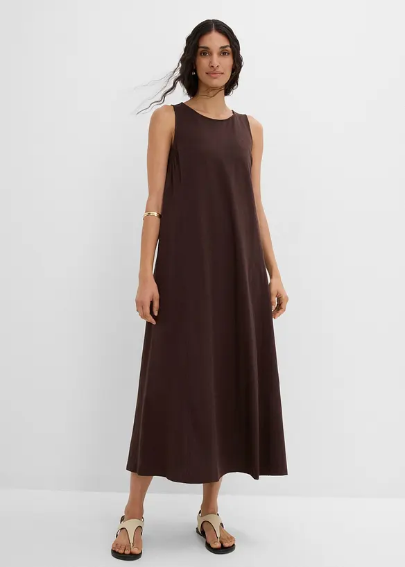 Jerseykleid aus reiner Baumwolle in braun von vorne (Totalaufnahme) - bonprix