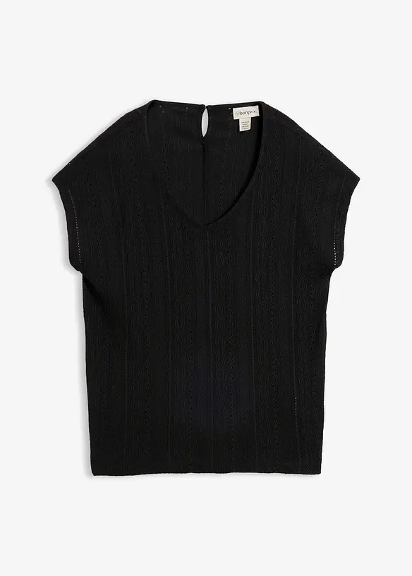 Shirtbluse mit Lochmuster in schwarz von vorne - bonprix