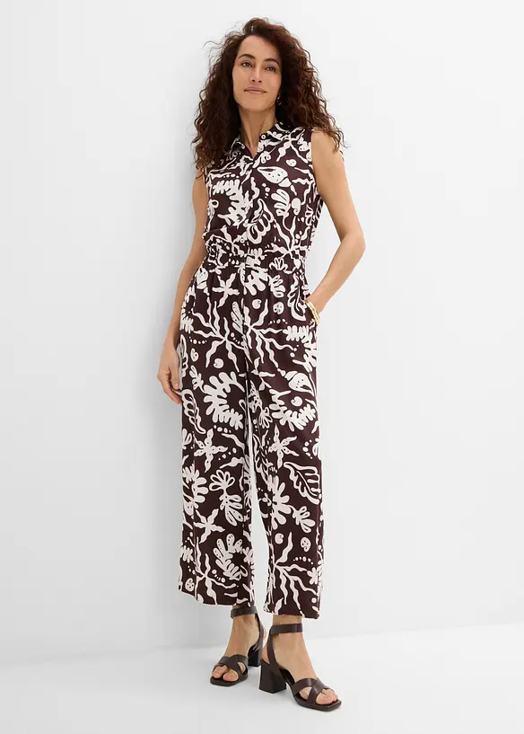 Jumpsuit aus softer Viskose in braun von vorne (Totalaufnahme) - bonprix