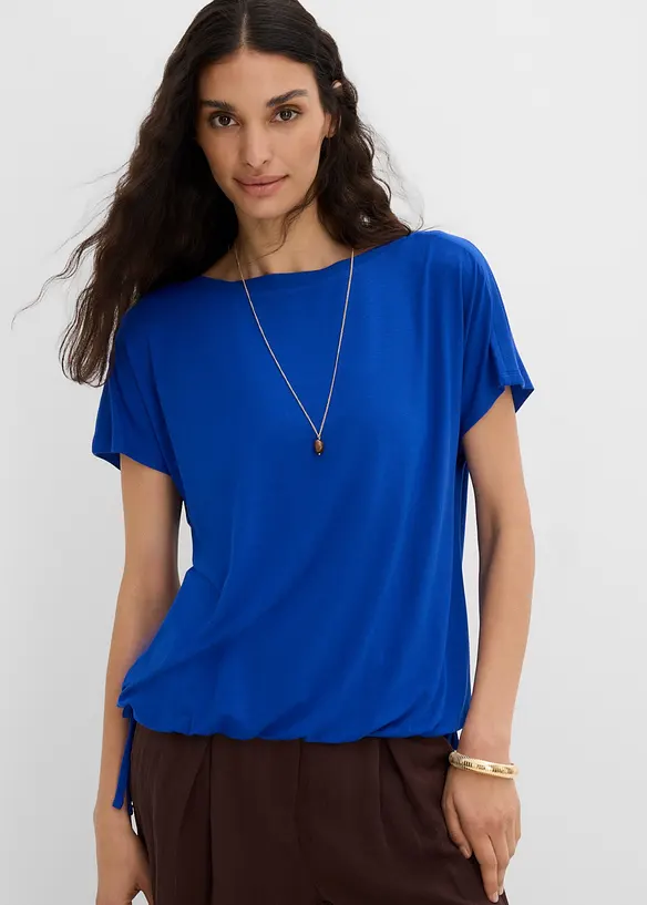 T-Shirt mit fließender Viskose in blau von vorne (im Anschnitt) - bonprix
