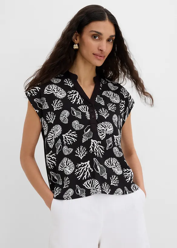 Blusenshirt im Material-Mix in schwarz von vorne (im Anschnitt) - bonprix