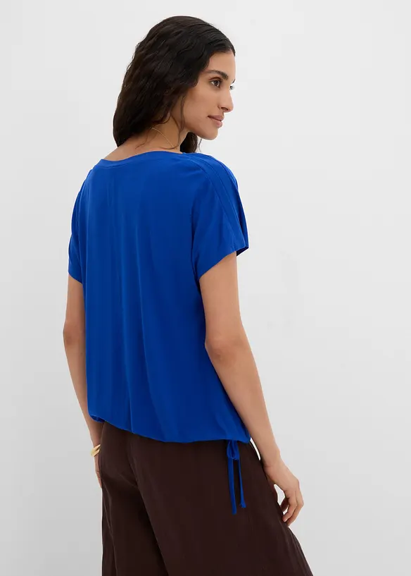 T-Shirt mit fließender Viskose in blau von hinten (im Anschnitt) - bonprix