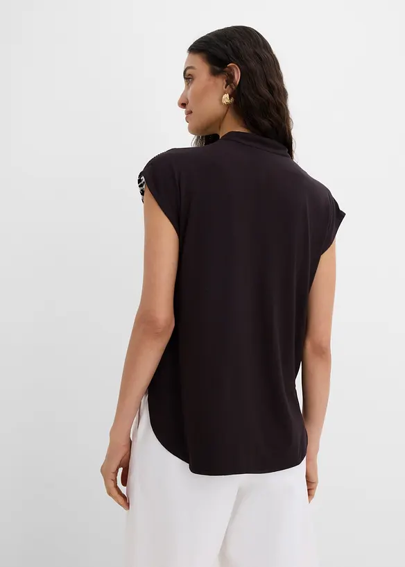 Blusenshirt im Material-Mix in schwarz von hinten (im Anschnitt) - bonprix