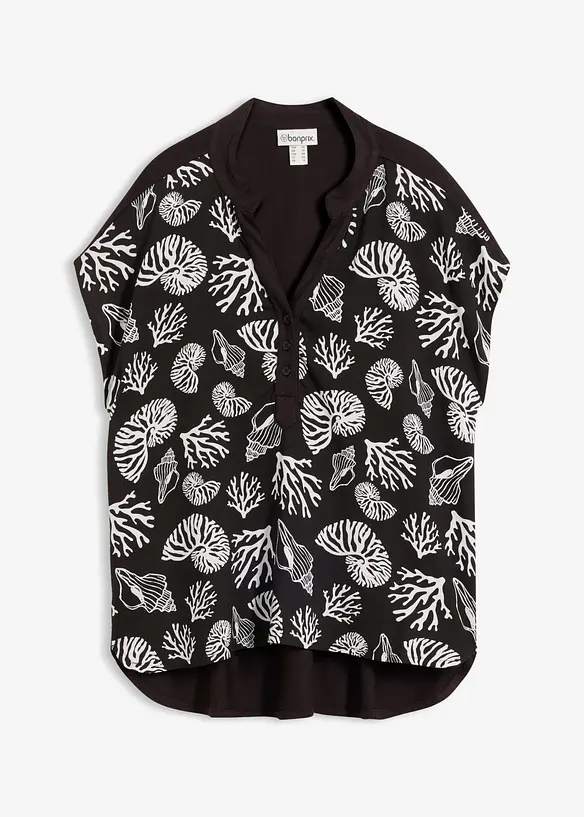 Blusenshirt im Material-Mix in schwarz von vorne - bonprix