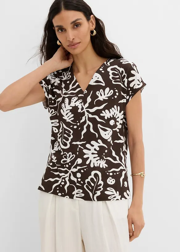 T-Shirt aus reiner Bio-Baumwolle in braun von vorne (im Anschnitt) - bonprix