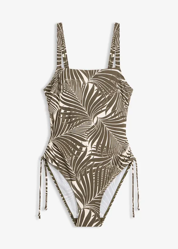 Bandeau-Badeanzug mit variablem Beinausschnitt in weiß von vorne - bonprix