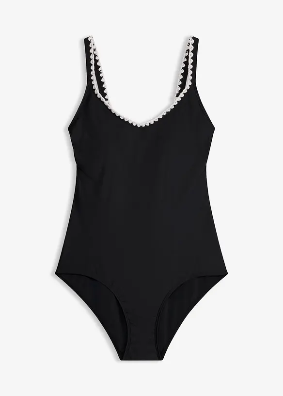 Badeanzug mit Stickerei in schwarz von vorne - bonprix