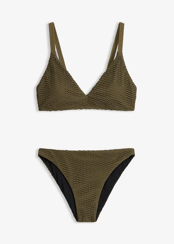 Bustier-Bikini aus Crochet (2-tlg.Set) in grün von vorne - bonprix