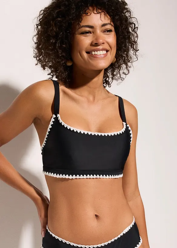Bustier-Bikinioberteil mit Häkelkante in schwarz von vorne (im Anschnitt) - bonprix