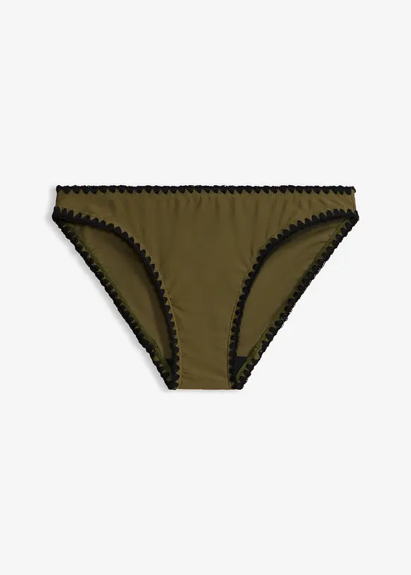 Knappe Bikinihose mit Stickerei in grün von vorne - bonprix