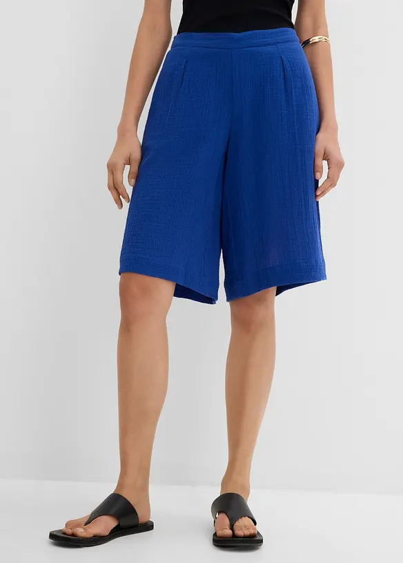 Musselin-Bermuda aus reiner Baumwolle in blau von vorne - bonprix