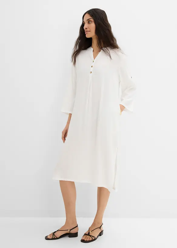 Midikleid aus Viskose-Mix in weiß von vorne (Totalaufnahme) - bonprix