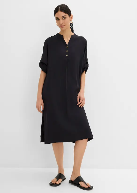 Midikleid aus Viskose-Mix in schwarz von vorne (Totalaufnahme) - bonprix