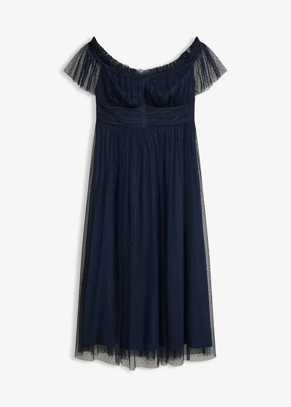 Maxikleid aus zartem Tüll in blau von vorne - bonprix