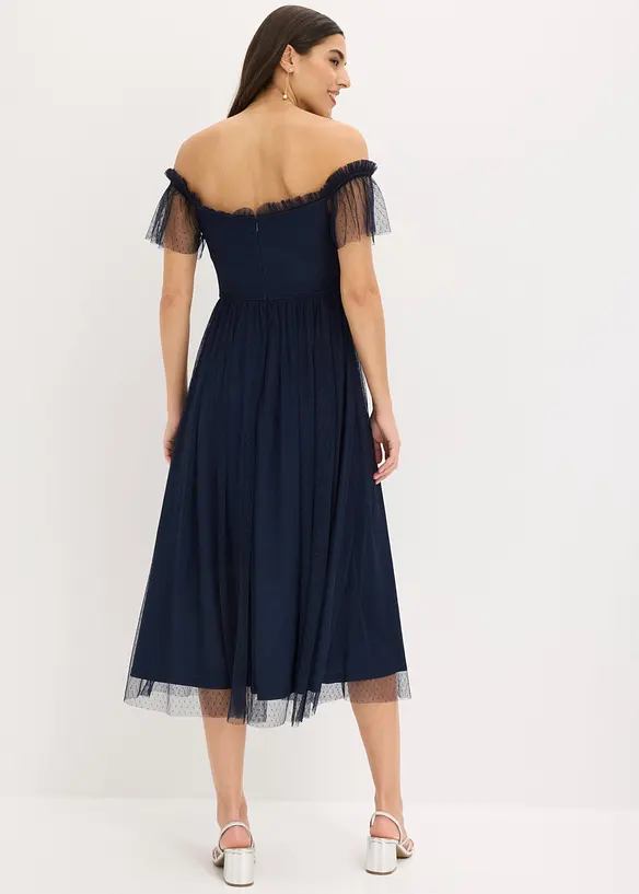 Maxikleid aus zartem Tüll in blau von hinten (Totalaufnahme) - bonprix