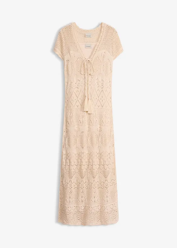 Strickkleid mit Ajour-Muster in beige von vorne - bonprix