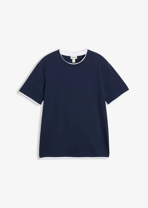 T-Shirt in 2 in 1 Optik aus Slub-Yarn in blau von vorne - bonprix