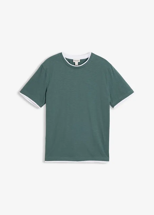 T-Shirt in 2 in 1 Optik aus Slub-Yarn in grün von vorne - bonprix