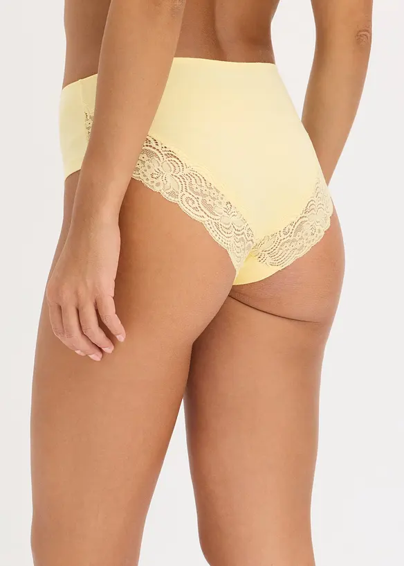 Panty aus weicher Baumwolle mit Spitzenband (4er Pack) in gelb von hinten - bonprix