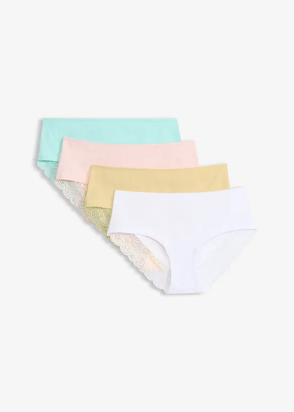 Panty aus weicher Baumwolle mit Spitzenband (4er Pack) in gelb von vorne - bonprix