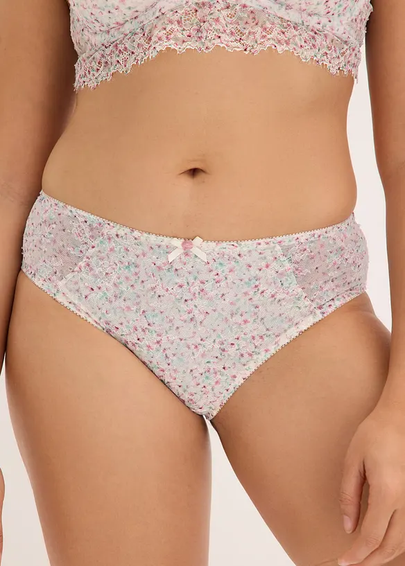Maxislip mit floral bedruckter Spitze in weiß von vorne - bonprix