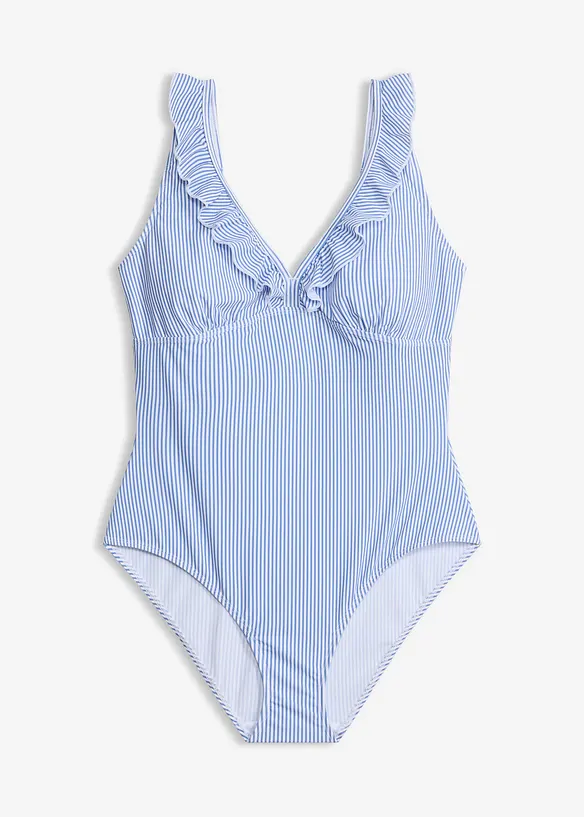 Light Shape-Badeanzug mit Volants in blau von vorne - bonprix
