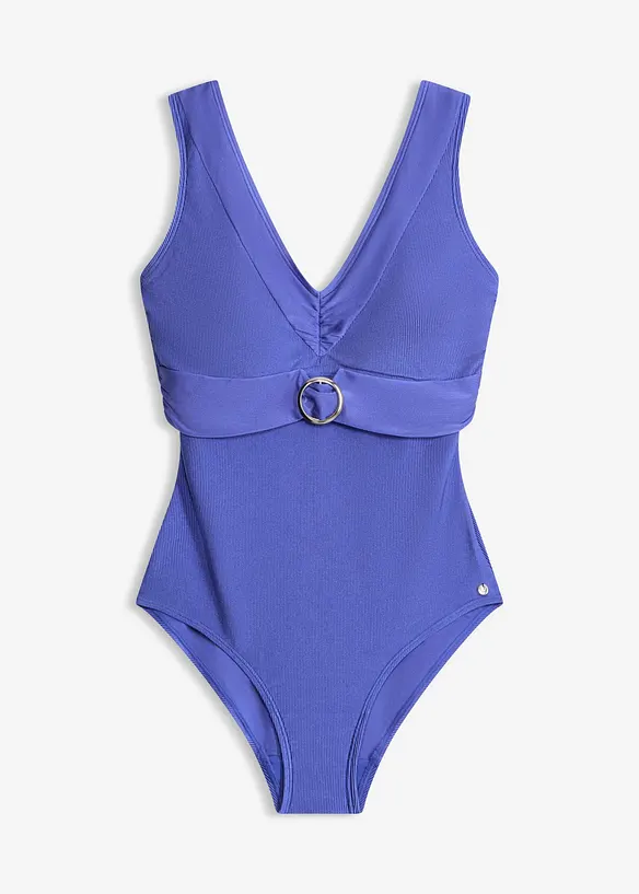 Badeanzug aus glänzender Rippware in blau von vorne - bonprix