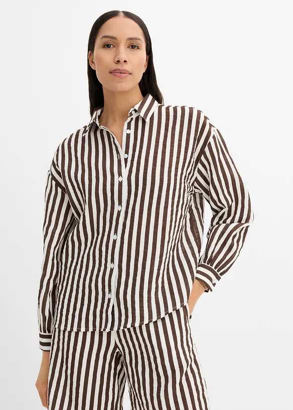 Musselin-Hemdbluse aus reiner Baumwolle in braun von vorne (im Anschnitt) - bonprix