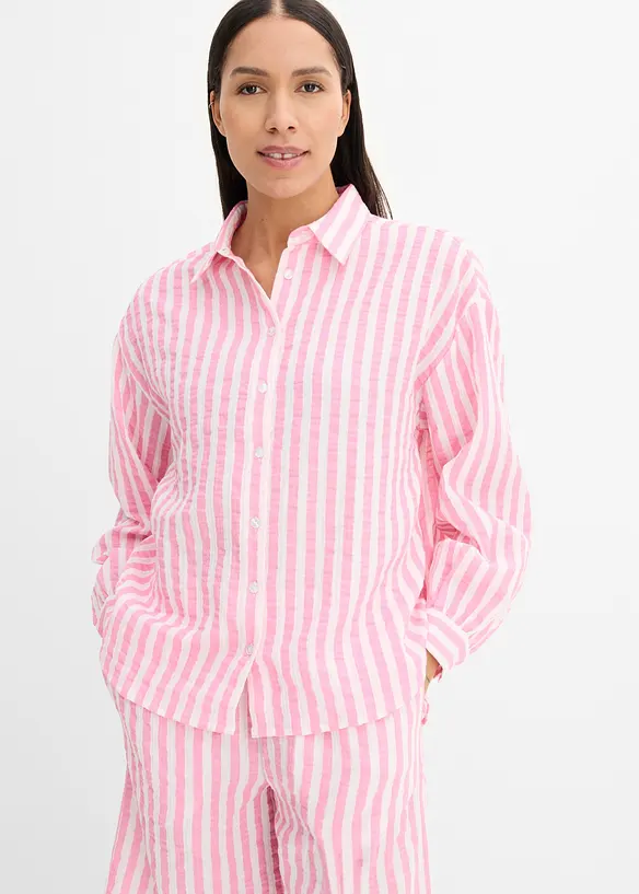 Musselin-Hemdbluse aus reiner Baumwolle in rosa von vorne (im Anschnitt) - bonprix