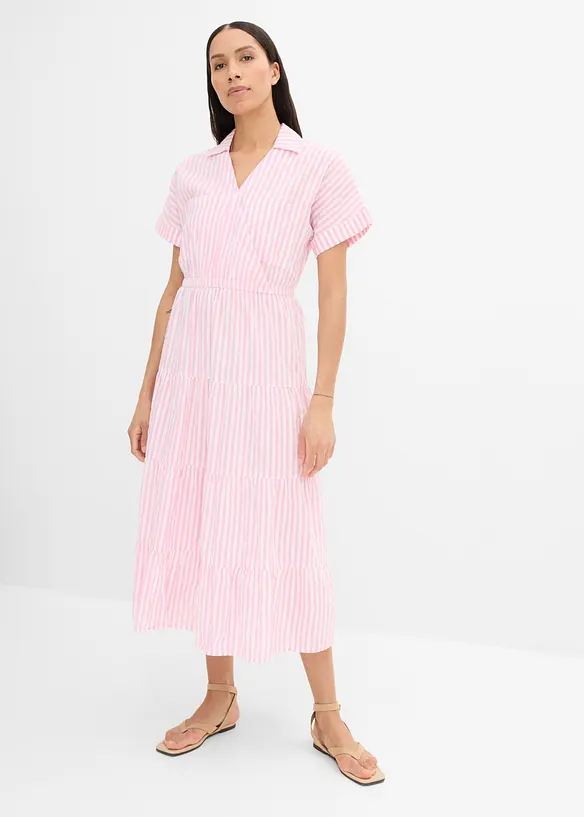 Wickelkleid aus reiner Baumwolle in rosa von vorne (Totalaufnahme) - bonprix