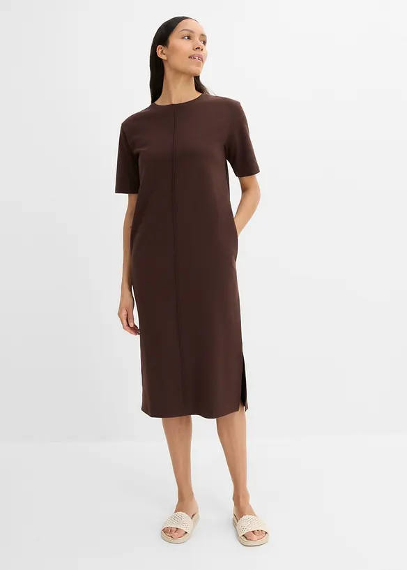 Jerseykleid aus reiner Bio-Baumwolle in braun von vorne (Totalaufnahme) - bonprix