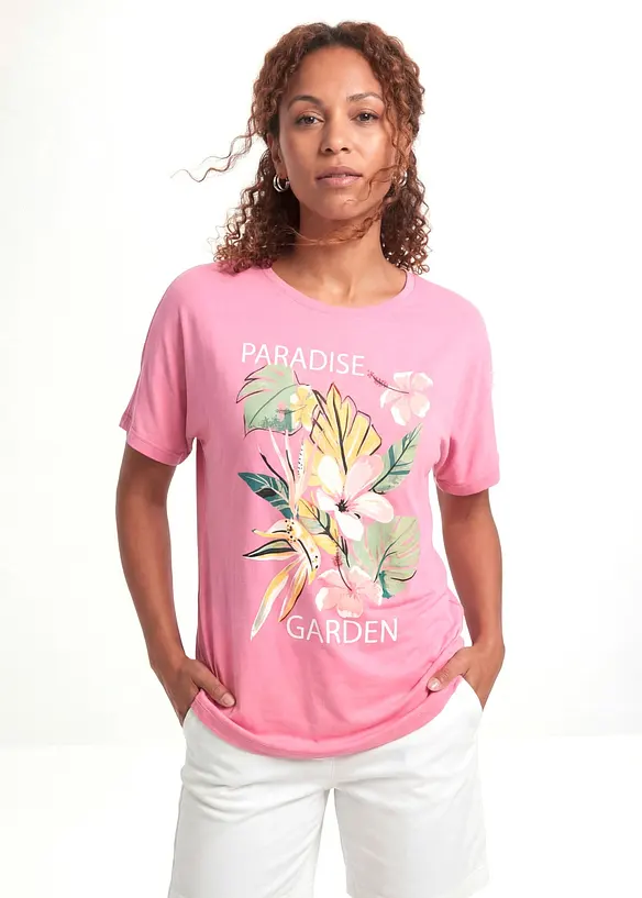 Boxy-Shirt aus softer Viskose in rosa von vorne (im Anschnitt) - bonprix
