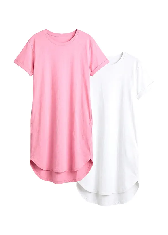 Leichtes Flammgarn Shirtkleid aus Bio-Baumwolle (2er Pack) in rosa von vorne - bonprix Leichtes Flammgarn Shirtkleid aus Bio-Baumwolle (2er Pack) in rosa von vorne - bonprix