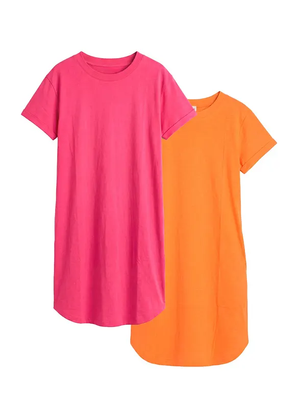 Leichtes Flammgarn Shirtkleid aus Bio-Baumwolle (2er Pack) in orange von vorne - bonprix Leichtes Flammgarn Shirtkleid aus Bio-Baumwolle (2er Pack) in orange von vorne - bonprix