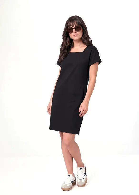 Shirtkleid mit reiner Bio-Baumwolle in schwarz von vorne (Totalaufnahme) - bonprix