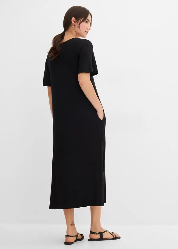 Jerseykleid aus fließendem Viskose-Mix in schwarz von hinten (Totalaufnahme) - bonprix