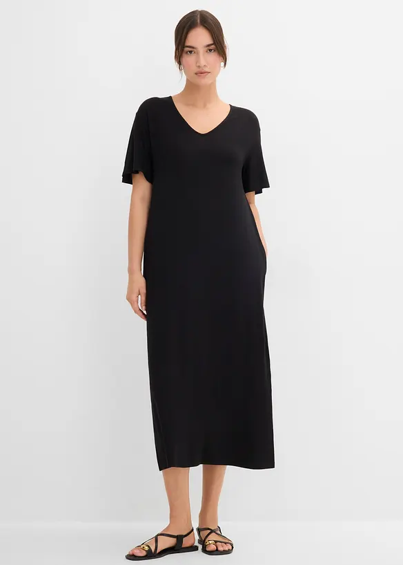 Jerseykleid aus fließendem Viskose-Mix in schwarz von vorne (Totalaufnahme) - bonprix