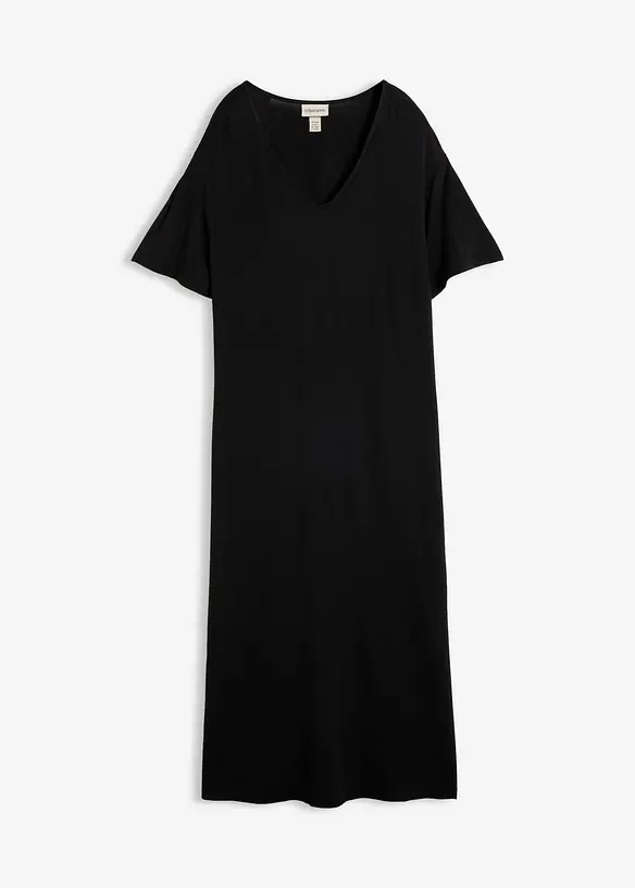 Jerseykleid aus fließendem Viskose-Mix in schwarz von vorne - bonprix